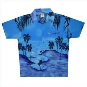Wrinkle Free XL button down aloha shirt blue palms night Rima Beach World